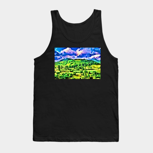 Kackar Mountains Green Aesthetic Modern Impressionist Landscape Tank Top by BubbleMench